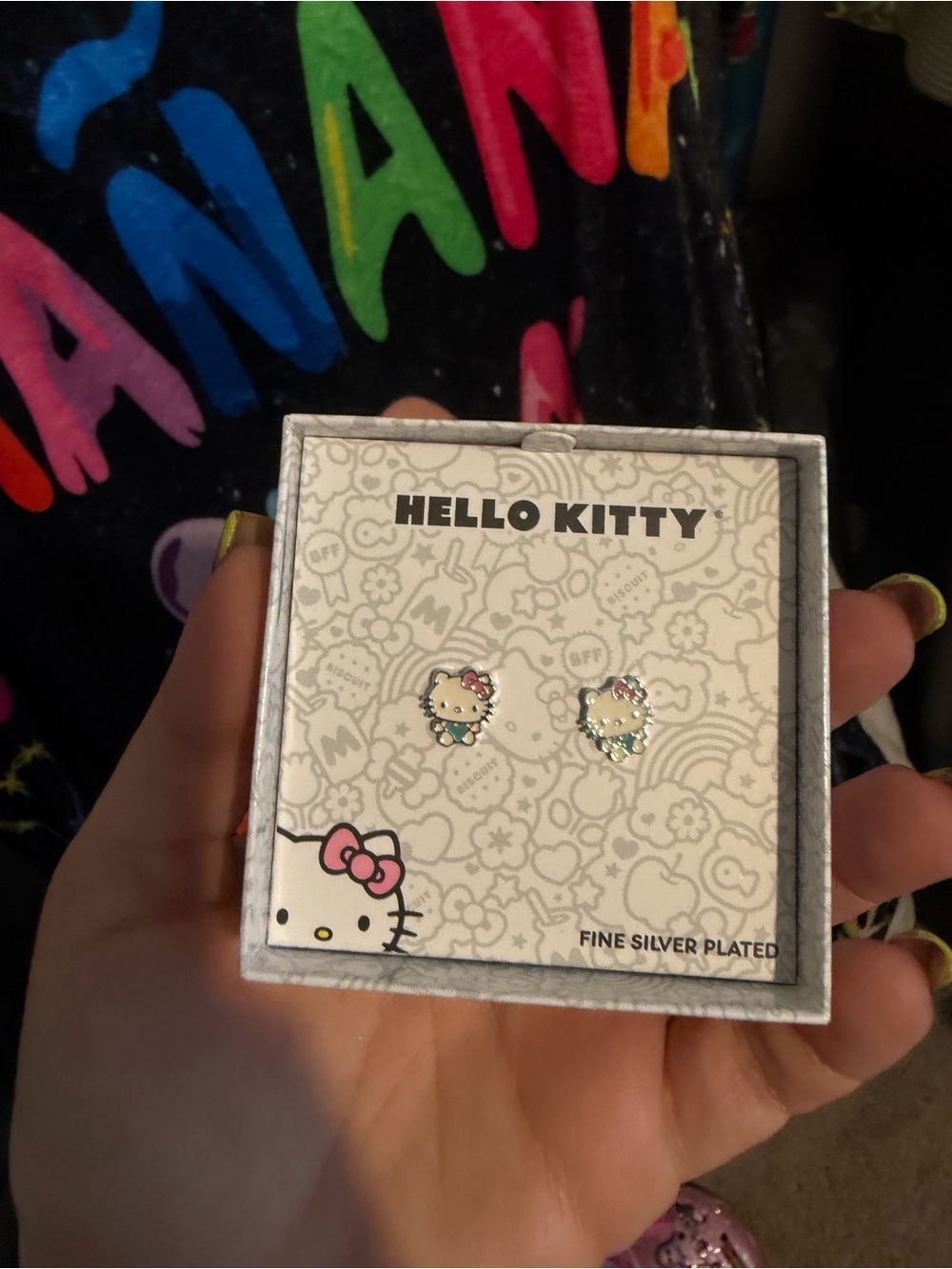 Hello Kitty Silver-Plated Stud Earrings with Pink Bow and Turquoise Accents